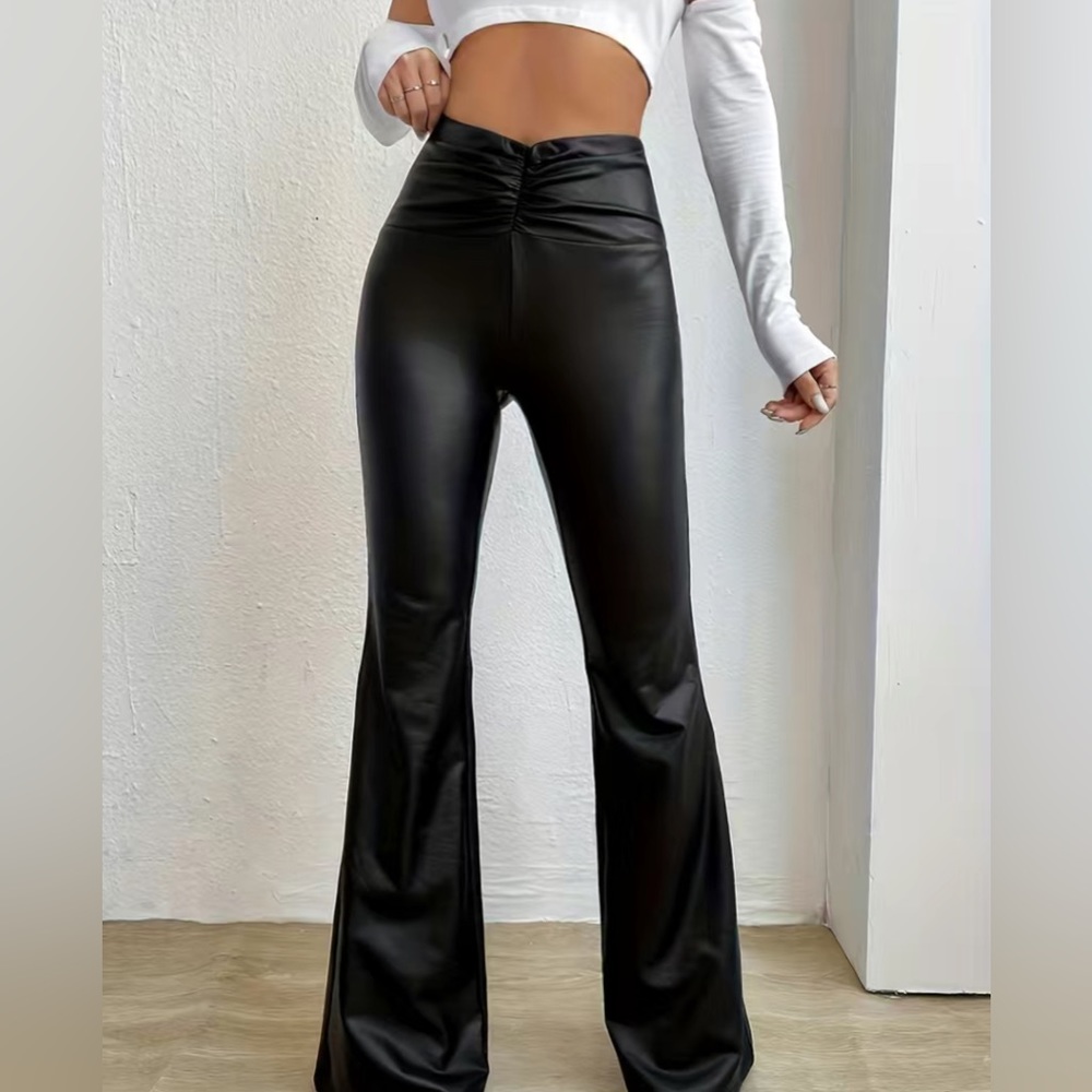 Faux Leather Flare Leg Pants